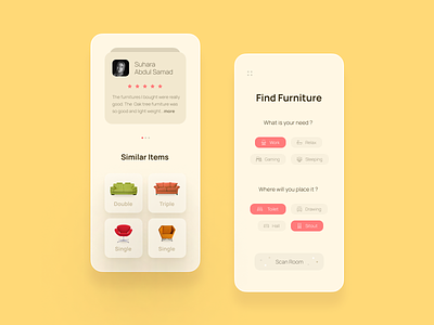 Niture - Furniture App chair cleanui couch customize furniture furniture app furniture store modern new design online shop onlineshop options product listing scan selection selection design shopping yellow