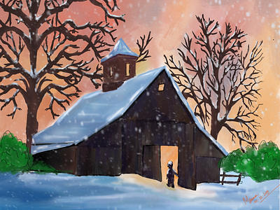 Winter Snowfall Digital Painting