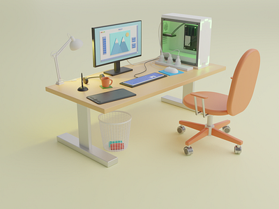 Work Desk 3d 3d blender computer desk headphones tablet work desk