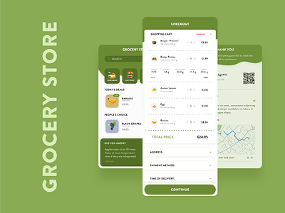Green: Grocery Store app concept - Daily #1 app application checkout design identity minimal receive ui ux