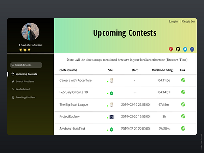 Upcoming Contests UI