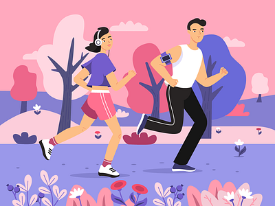 People jogging in park design illustration vector