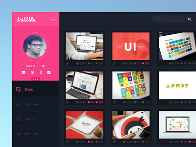 Dribbble re-design experiment admin clean dark dribbble experiment re design simple ui website