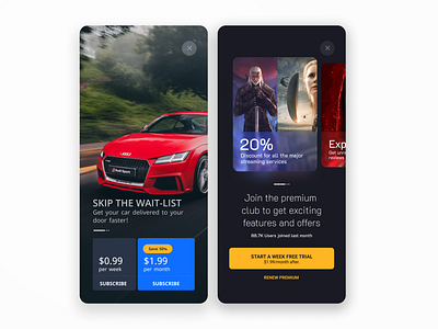 Subscription mobile app screen