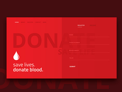 Donate Blood Campaign app blood clean dark donate login red register ui ux website white