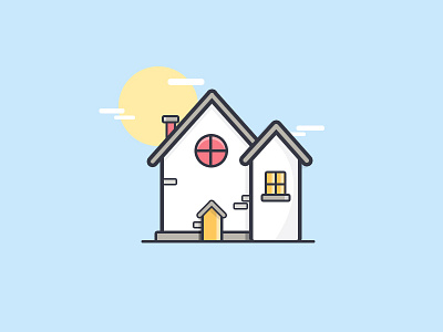 Bold line icon building concept house icon new outline sky sun ui vector