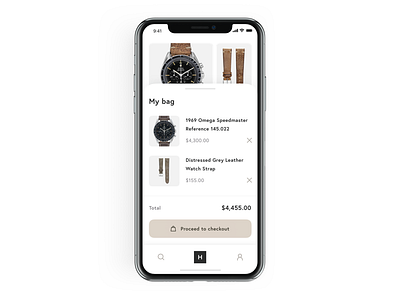 HODINKEE app concept app cart concept design ios list minimal minimalist product shopping ui watch