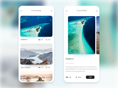 Travel Booking App adobe xd alexis le goff app app ui design blue color creation design holidays icon icon app maldives new zealand sea travel travel app travel booking typography ui ux