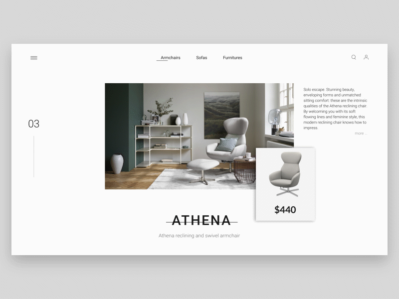 Design concept - Armchairs store alexis le goff animation armchair armchair website clean minimal creative gif grey inspiration interface minimal principle simple design site design sketch ui ui ux design ux web website