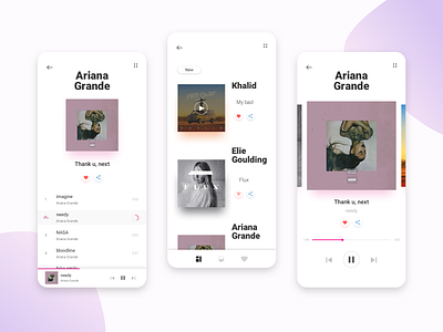 Music Player App alexis le goff app app design ariana grande clean app design color creation khalid minimal design music music album music app music artist player purple sketch track typogaphy ui ux