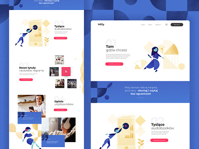 Milly blue geometry illustraion landing page minimalist ui web yellow