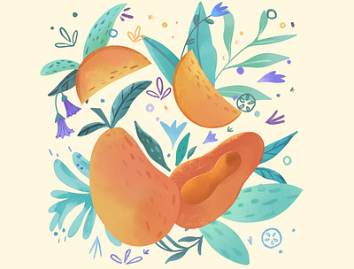 Mango flowers fruit illustration leaf mango orange playful procreate procreate art