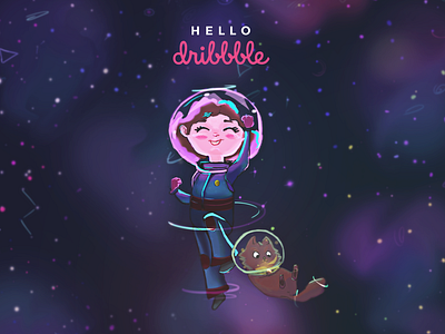 Hello Dribbble cat galaxy hello dribbble illustration digital photoshop space