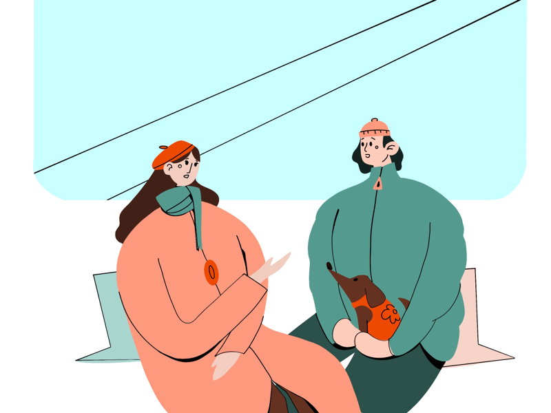 Random people on metro train artwork drawing conversation couple people random metro procreate art procreate doggo dog illustration