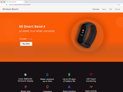 Mi Smart Band 4 Landing Page UI