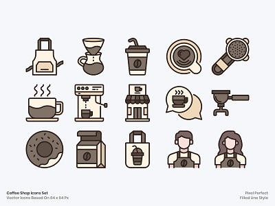 Coffee Shop Icon Pack beverages cafe coffee coffee bean drink icon icon a day icon set iconography icons illustration outline color restaurant shop soft drink ui user interface vector web