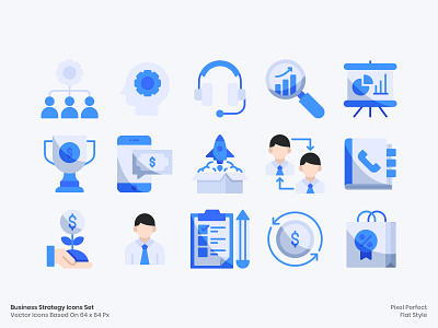 Business Strategy Icons Flat Style