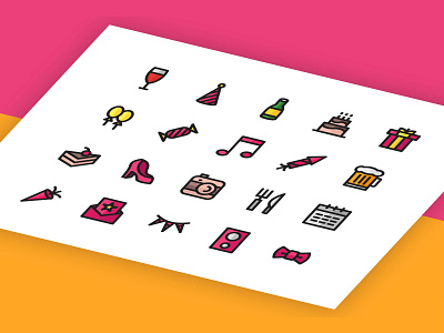Party Icon Set - Filled Line Style