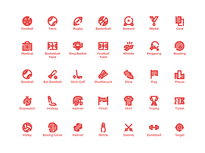 Sports Icons (Red Filled Line) app button exploration graphic design icon icon a day icon app icon bundle icon set minimalist modern red filled line sports symbol ui user experince design user interface ux vector web