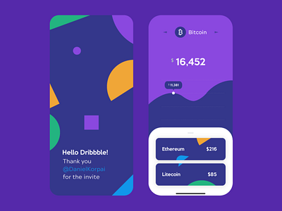 Hello dribbble! app app design bitcoin branding design illustration logo online currency payment purple typography ui ux vector web