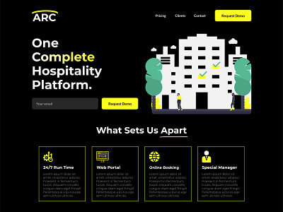 Hotel Manager UI Design black design flat design flat illustration hotel hotel booking icon illustration landing page logo minimal typography ui ux vector web website websites white yellow