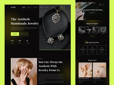 Luxury Jewelry Company Landing Page Design black boutique bracelet company design flat gold graphic design green jewelry lime luxury minimal product design professional shop store typography ui ux