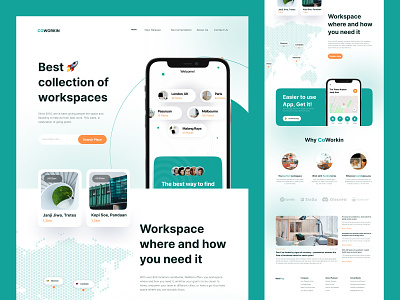 Coworking Spaces Landing Page Design co working data design flat green landing page lime marketing minimal office presentation product design professional typography ui ux vector visual white