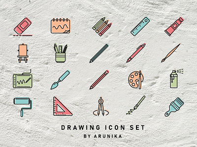 Drawing Filled Outline by ARUNIKA brush canvas design drawing drawing compass drawingart equipment eraser icon palette pencil roller paint ruler tools tube vector