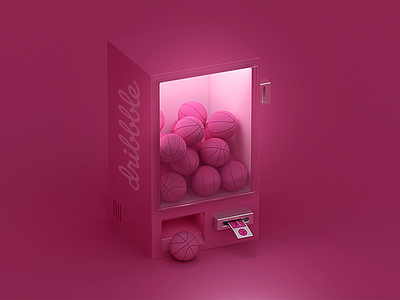 Hello Dribbble ! ball basket c4d candy fun machine pink ticket