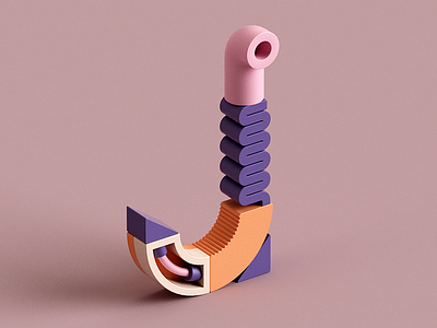 J 36 days of type 3d abstract c4d candy color design fun isometric letter plastic