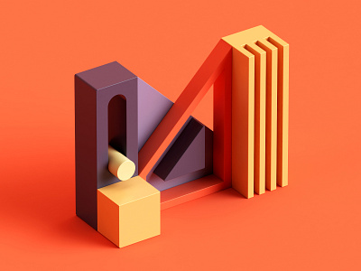 M 36 days of type 3d abstract c4d color design fun isometric letter plastic