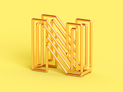 N 36 days of type 3d abstract c4d color design gold isometric letter metal