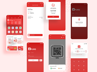 PURO - e wallet app application application design doku ewallet figma finance financial app home page login management mobile ovo red scan transaction