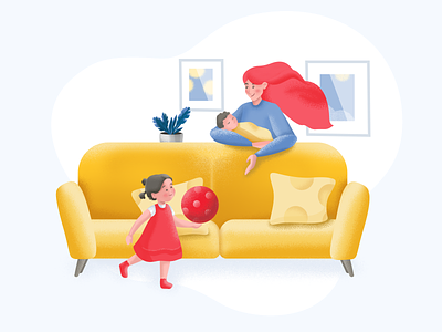 At Home 3 art at home character child digital illustration home illustration illustrations for children mother room