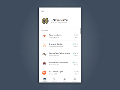 Team Schedule app design football mobile ncaa notre dame sketch sports