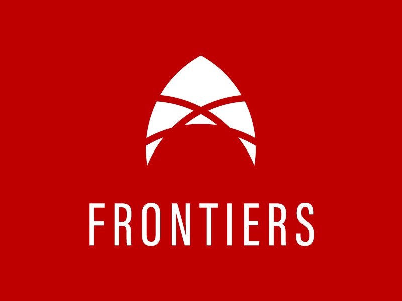 Frontiers Logo space age orbit spaceship rocket high tech illustration modern minimal vector icon design compass circle branding technology space logo