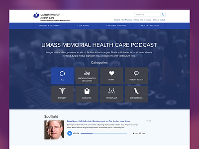 Healthcare Podcast Page blue design healthcare ux