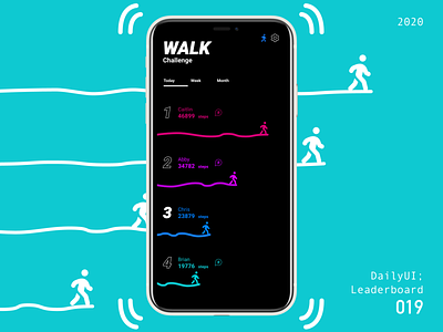 019 LeaderBoard app competition daily 100 challenge daily ui dailyui 019 dark design graphic icon iphone11 leaderboard leaderboards ui ux vector walk walking