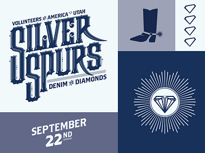 Volunteers of America — Elements boot cowboy diamond hand type lettering logo western