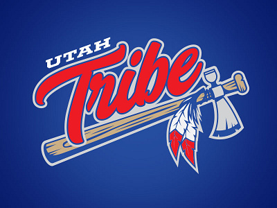 Utah Tribe — Primary Logo baseball bat feather indian little league script sports tomahawk tribe utah