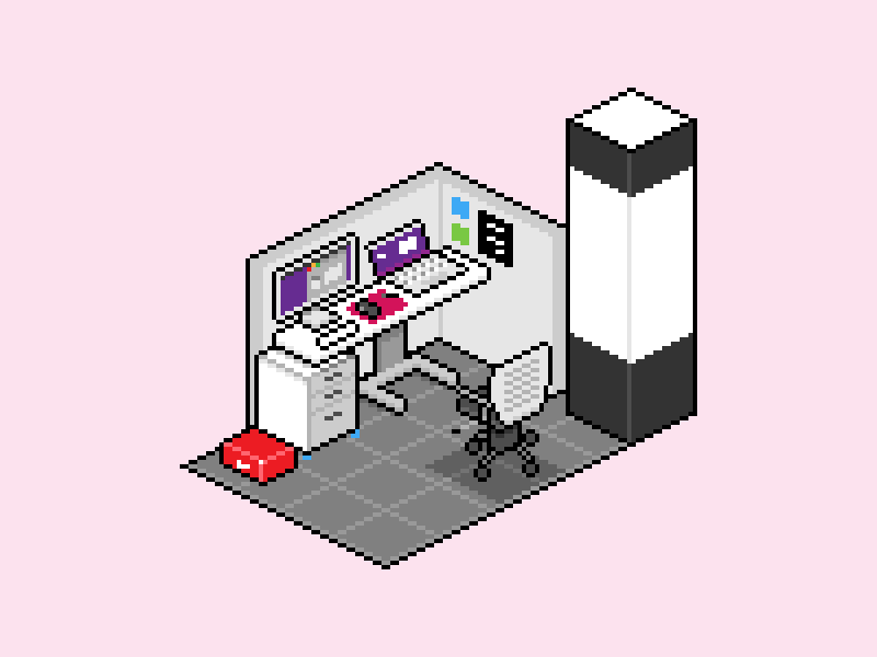 My final day at this desk animation desk gif isometric pixel art