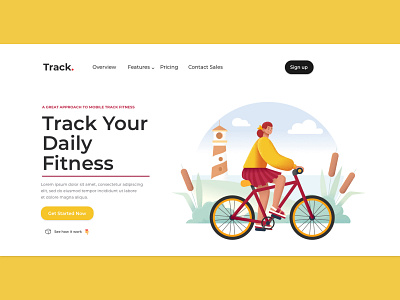 Track Your Daily Fitness UI Landing Page comments dailydesign dailyui design design app front page icon design illustration landing page login page logo newui trackapp typography ui userexperience uxdaily