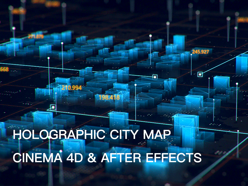 Holographic city animation exercises with a sense of technology
