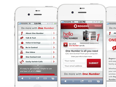 Rogers One Number Mobile Site app design ui ux