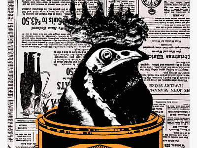 Bucket of Chicken animal bucket chicken concert flyer gig poster newspaper orange paint painter poster skeleton