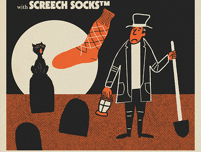 Fake Sock ad ad advertisement argyle cat drawlloween grave halloween photoshop retro design shovel sock socks vintage