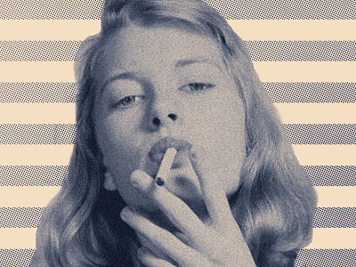 Smoking in the girls room blue cigarette halftone noise smoke smoking woman
