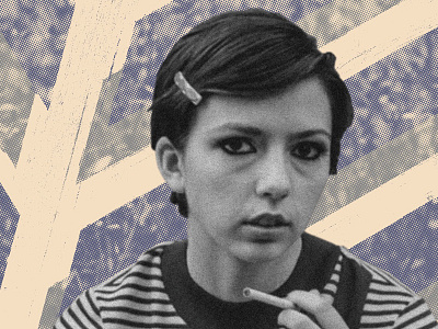 Smoking girl 2 blue cigarette gig poster halftone noise smoke smoking stripes woman