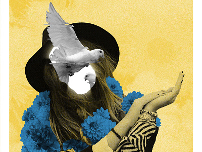When Doves Fly birds blue dove doves face flowers glow halftone photoshop yellow