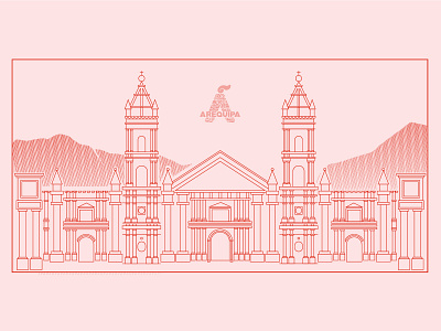 Ilustración lineal de la catedral Arequipa design illustration vector